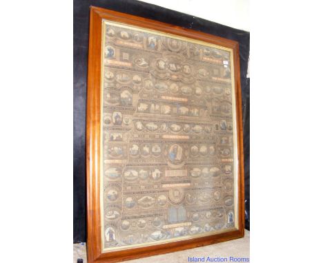 A large Masonic print with various script in English and Hebrew in birds-eye maple frame - 130cm x 100cm