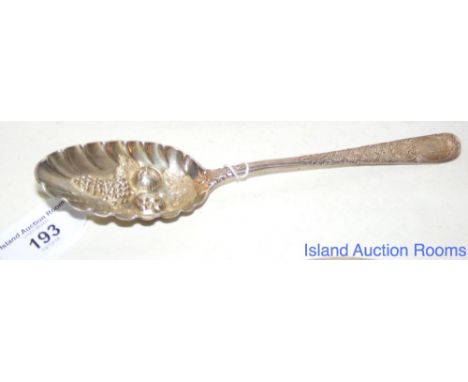 A Georgian silver berry spoon - marks rubbed