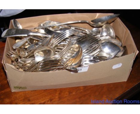 Quantity of assorted plated cutlery, including soup ladle, etc.