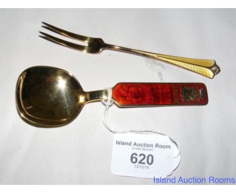 A Norwegian silver gilt and enamel spoon and fork