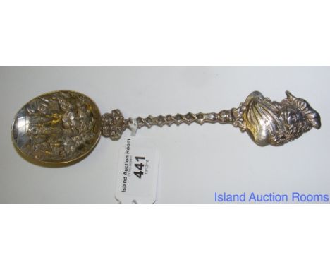 A Dutch silver ornate "Cavaliers" spoon