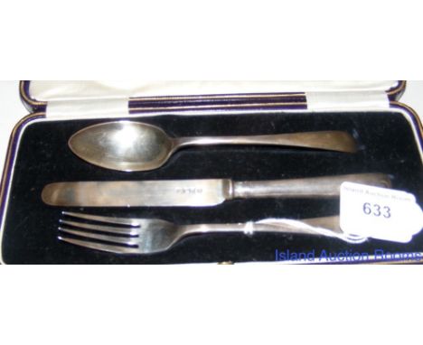 A boxed silver knife, fork and spoon set