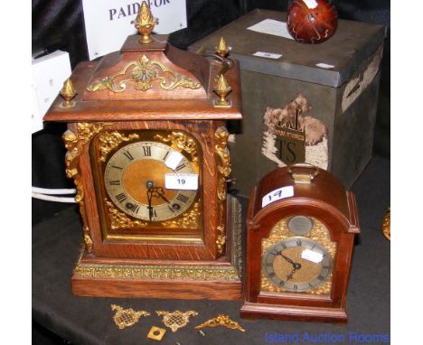 Oak cased chiming mantel clock, together with a smaller bracket style clock