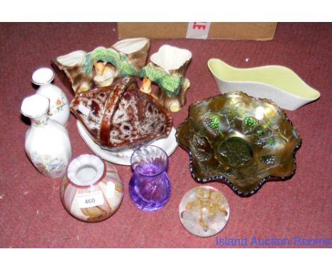 Carnival glass, paperweight, etc.