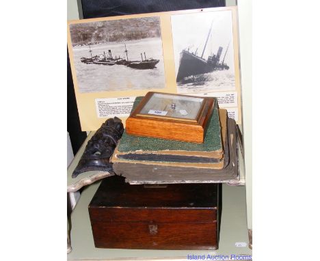 Postcard and photo albums, aneroid barometer, etc.