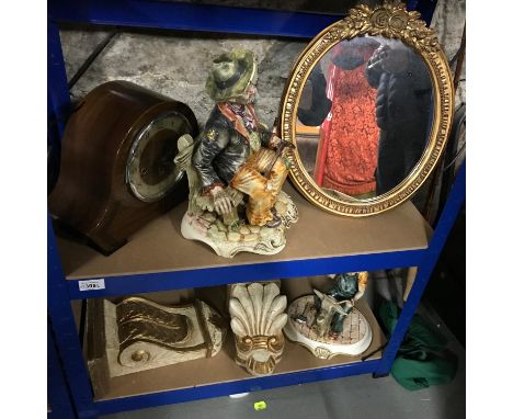 A mixed lot of collectables to include an antique dressing mirror with rose &amp; wreath moulds, 2 Capodimonte figurines &amp