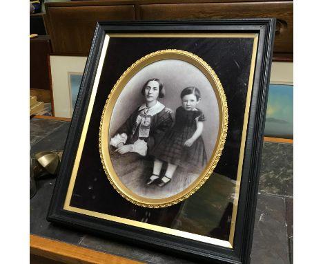 A Victorian hand painted portrait of a mother and child by J. Moffat Edinburgh. Fitted within an antique gilt moulded, velvet