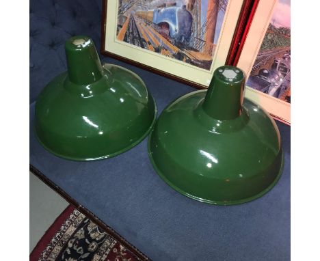 A Lot of two Industrial green enamel Benjamin produced shades. 