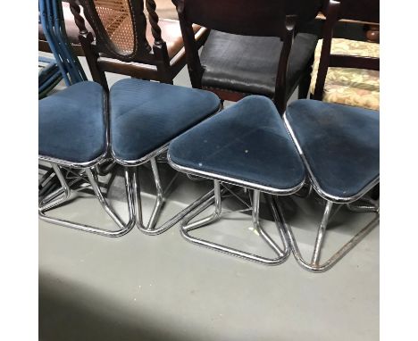 A Lot of 7 retro/ vintage chrome triangle shaped stools. 