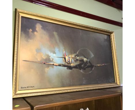 A Large vintage spitfire print after BARRIE. A.F.CLARK, Fitted with a gilt frame. Frame measures 58x99cm 