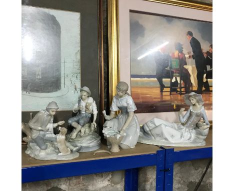 A Lot of two large Nao figures (1 as found) One large Lladro lady figurine laying down and one other Spanish figurine man eat