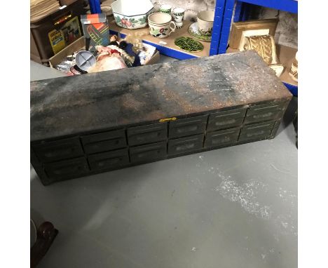A Vintage Eagle steelworks N.C. Brown Ltd multi drawer metal chest. Measures 23x90x30cm 