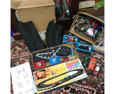 A Collection of Vintage Scalextrics cars, track Lincoln High Rev racing set. 