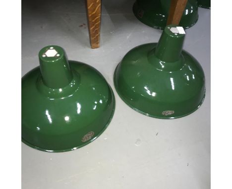 A Lot of two industrial green enamel lamp shades produced by Benjamin.