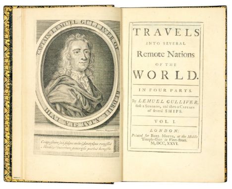 SWIFT JONATHAN TRAVELS INTO SEVERAL REMOTE NATIONS OF THE WORLD [GULLIVER'S TRAVELS] London, Motte, 1726. 2 volumes, 8vo, fir