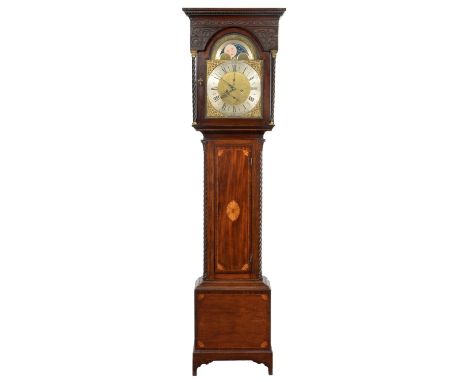 A SCOTTISH MAHOGANY EIGHT DAY LONGCASE CLOCK JOHN HAMILTON GLASGOW&nbsp;the breakarched brass dial with engraved centre and t