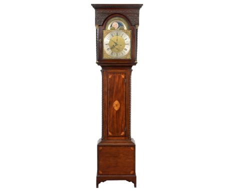 A SCOTTISH MAHOGANY EIGHT DAY LONGCASE CLOCK JOHN HAMILTON GLASGOW&nbsp;the breakarched brass dial with engraved centre and t