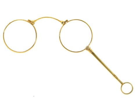 A 9CT GOLD LORGNETTE, C1900 11.5cm l, import marked, EB incuse, London 1927, 23g Handle slightly bent