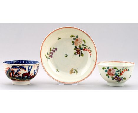 A LIVERPOOL POLYCHROME TEA BOWL AND SAUCER, PHILIP CHRISTIAN, C1770-75&nbsp; painted with flowers, saucer 12.7cm diam and a S