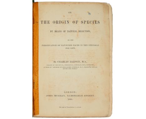 DARWIN, CHARLES ON THE ORIGIN OF THE SPECIES BY MEANS OF NATURAL SELECTIONLondon, John Murray, 1859,&nbsp; first edition (32p