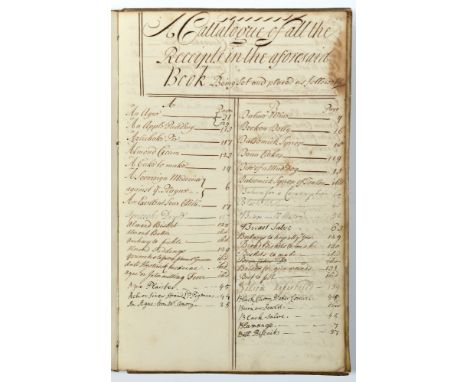 MANUSCRIPT RECIPE BOOK.&nbsp; AN EARLY 18TH CENTURY COLLECTION OF 246 MEDICAL AND CULINARY RECIPES COMPILED BY MARY WELBY,&nb