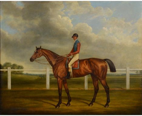 WILLIAM HENRY DAVIS (C1795-1885)&nbsp; PORTRAIT OF THE RACEHORSE "HIGHFLYER" WITH JOCKEY UP&nbsp; signed with monogram and in