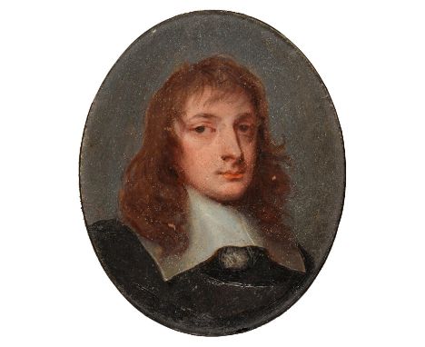 ENGLISH SCHOOL, LATE 17TH CENTURY A YOUNG MAN&nbsp; with long light brown hair, in a lace collar, oil on the underside of the
