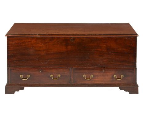 A GEORGE III MAHOGANY MULE CHEST, LATE 18TH C with cockbeaded drawers, bracket feet, 68cm h; 60 x 135cm Lid rather heavily ma