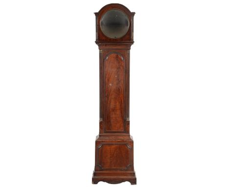 A REGENCY FLAME FIGURED MAHOGANY AND EBONY LINE INLAID CLOCKCASE, C1820&nbsp; &nbsp;of domestic regulator type, the breakarch