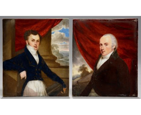 A PAIR OF ENGLISH PORCELAIN PLAQUES, 1823 painted by William Corden with portraits of Henry Charles Dakeyne (1798-1854) or an