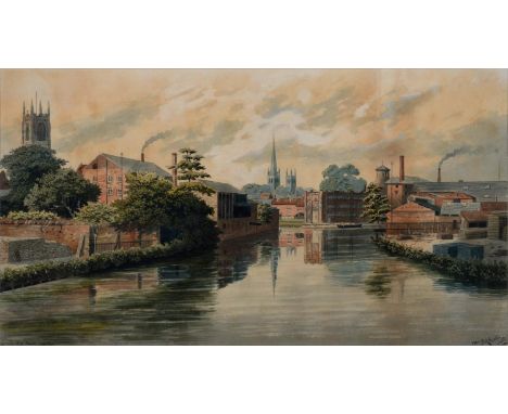 WILLIAM&nbsp; FREDERICK&nbsp; AUSTIN&nbsp; (1833-1899)&nbsp; VIEW OF DERBY FROM THE RIVER DERWENT&nbsp; signed, watercolour, 