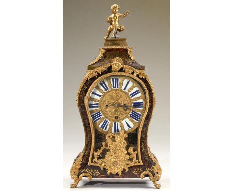 A LOUIS XV BOULLE BRACKET CLOCK, 18TH C,&nbsp;&nbsp;THE ENGLISH MOVEMENT C1840&nbsp; inlaid in cut brass on a ground of stain