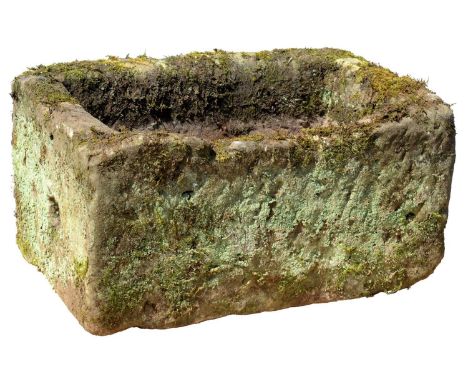 A SANDSTONE TROUGH, 19TH C&nbsp; with drain hole at one end, 32cm h; 39 x 63cm Good condition