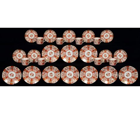 A MINTON'S SCARLET JAPAN PATTERN TEA SERVICE, C1880&nbsp; with bucket shaped cups, plates 16cm diam, impressed marks, pattern