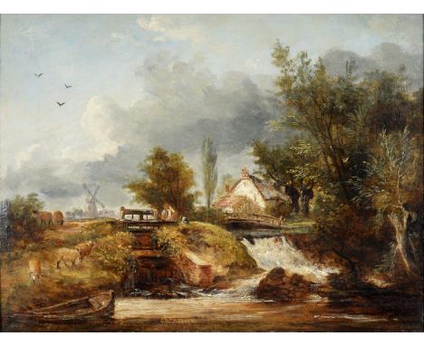 GEORGE&nbsp; BARRELL WILLCOCK (1811-1852) A WATERMILL&nbsp; signed and inscribed Near Bath, oil on canvas, 29 x 39cm In the s
