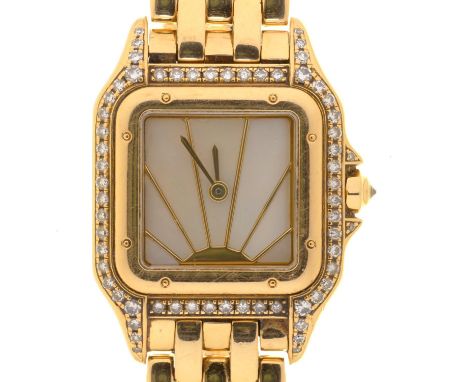 A CARTIER 18CT GOLD AND DIAMOND LADY'S WRISTWATCH, PANTHERE ref 8057915 / 08060&nbsp;&nbsp;with mother of pearl sunrise dial,