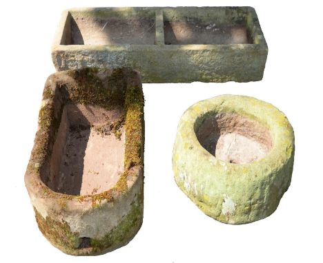 AN ENGLISH STONE PUMP TROUGH AND TWO OTHERS, ALL 19TH C&nbsp; pump trough 70 cm l Removed from private garden where long situ