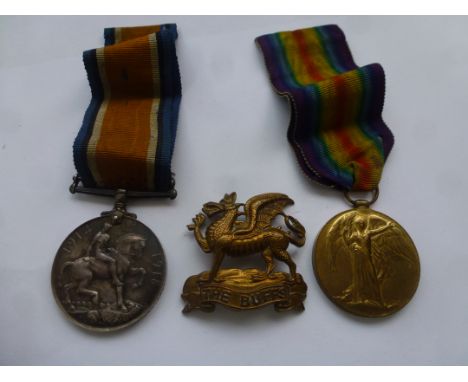 WAR MEDAL AND VICTORY MEDAL AWARDED TO 9277 A.E. HARRISON E.KENT R AND CAP BADGE