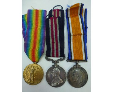 MILITARY MEDAL WITH VICTORY MEDAL AND WAR MEDAL AWARDED TO SERGEANT A.V. BANTHORPE 2-LOND. R.