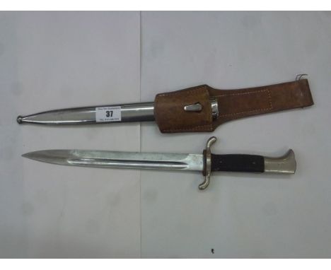 German Police Dagger With Scabbard And Leather Frog