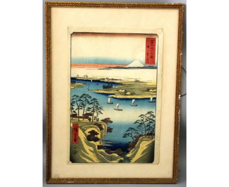 A GOOD JAPANESE WOODBLOCK PRINT BY ANDO HIROSHIGE, unframed, Wild Goose Hill and the Tone River from the series Thirty-Six Vi