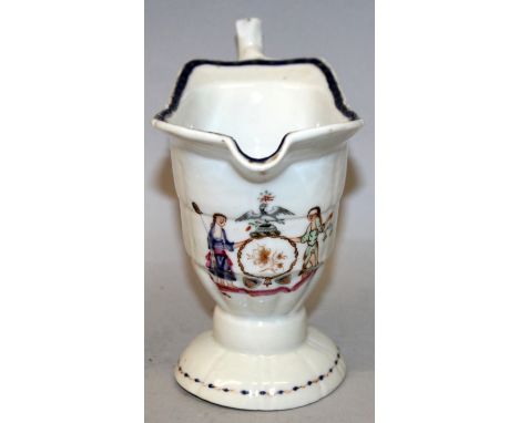 A RARE 18TH CENTURY CHINESE EXPORT QIANLONG PERIOD ARMORIAL PORCELAIN HELMET JUG, painted in enamels and gilding with the New