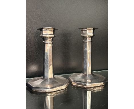 Pair of silver candle stick (loaded)with silver scones date letter H Birmingham hallmark Height 13 cm Total weight 552g