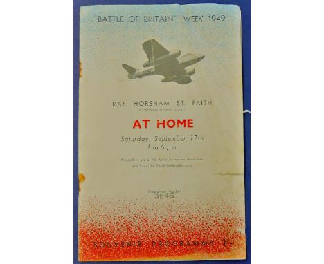 Battle of Britain' Souvenir Programme No. 3845 R.A.F. Horsham, St. Faith "At Home" 17th September 1949. Rusted staples, some 