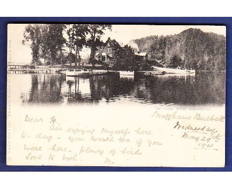 Windermere  1901 used postcard (Tucks Panoramic) used, Swaffham Bulbeck duplex to Royston, good early card.
