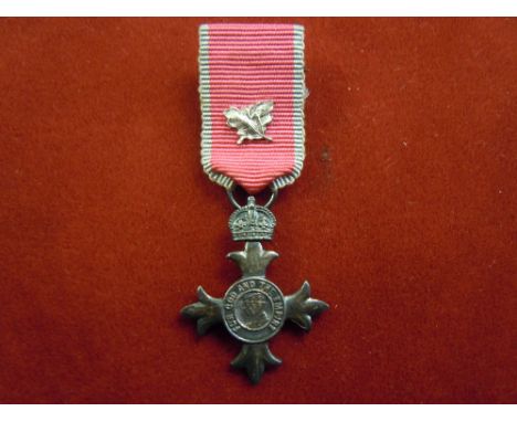 British Miniature MBE medal with army service 'Oak leaf' clasp. Court mounted.