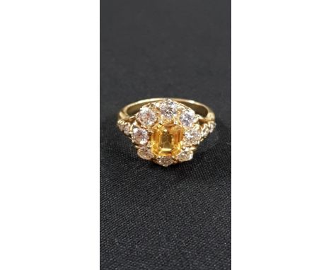 18CT YELLOW SAPPHIRE (1.55CARAT) AND DIAMOND (1.5 CARAT) CLUSTER RING