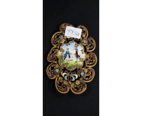 STUNNING MID 19TH CENTURY HEAVILY DECORATED AUSTRIAN VIENNESE ENAMEL BELT BUCKLE CENTERED WITH ENAMEL CLASSICAL SCENE