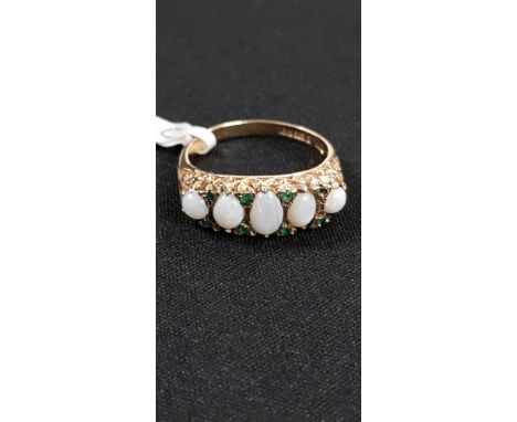 9CT OPAL AND EMERALD RING