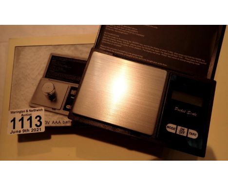 Boxed 500 gram digital professional mini scales. P&amp;P Group 1 (£14+VAT for the first lot and £1+VAT for subsequent lots) 